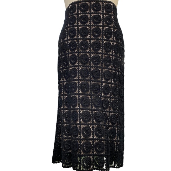 Stunning See-Through Back Cotton Lace Pencil Skirt Fully Lined in Tan Fabric - Picture 1 of 7